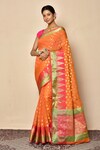 Buy_Nazaakat by Samara Singh_Orange Saree Banarasi Cotton Chanderi Silk Woven Geometric Pattern_at_Aza_Fashions