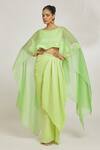 Buy_Amit Aggarwal_Green Organza Striper Boat Wave Pattern Top And Draped Skirt Set _at_Aza_Fashions