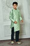 Buy_Petite Pomme_Green Polyester, Silk Embroidery Asymmetric Paisley Pattern Kurta And Churidar Set _at_Aza_Fashions