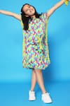 Buy_Littlecheer_Multi Color Viscose, Satin Feather Print Kaftan Dress _at_Aza_Fashions