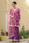 Buy_Bairaas_Purple Muslin Printed And Embroidered Floral V Neck Kurta Sharara Set For Women_at_Aza_Fashions