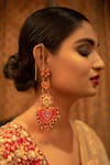 Buy_Kanyaadhan By DhirajAayushi_Pink Beads Hand Embroidered Heart Dangler Earrings_at_Aza_Fashions