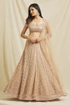 Buy_Shlok Design_Beige Net Embellished Crystal Sweetheart Neck Floral Jaali Lehenga Set _at_Aza_Fashions