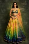 Buy_Cedar & Pine_Multi Color Lehenga Dupion Embroidered And Chevron Pattern Set  _at_Aza_Fashions