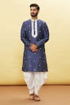 Buy_Arihant Rai Sinha_Blue Silk Embroidered Floral Botanical Kurta And Dhoti Pant Set _at_Aza_Fashions