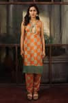 Buy_Suave_Orange Dola Silk Embroidery Bead And Thread Floral Pattern Kurta Set _at_Aza_Fashions