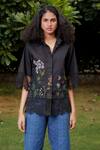 Buy_Ode To Odd_Black Cotton Embroidery Collared Cross Stitch Shirt_at_Aza_Fashions