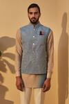 Buy_Dhruv Vaish_Blue Silk Bundi With Kurta  _at_Aza_Fashions