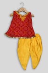 Buy_Champscloset_Red Top Kota Doriya Cotton And Dhoti Pant Tafetta Print And Set  _at_Aza_Fashions