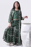 Buy_Free Sparrow_Green Chanderi Silk Printed And Embellished Foil Forest Jacket Sharara Set _at_Aza_Fashions