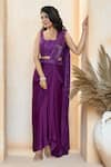 Aariyana Couture_Purple Saree- Modal Satin And Blouse- Dupion Hand Embroidered Pre-draped With _at_Aza_Fashions