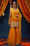 Buy_Preeti S Kapoor_Yellow Kurta  Dupion Embroidered Gota Square Neck Gharara Set _at_Aza_Fashions