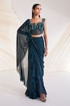 Buy_Divya Aggarwal_Green Corset Satin And Tulle Hertha Pre-draped Saree With Blouse  _at_Aza_Fashions