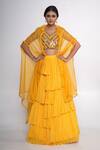 Buy_Merge Design_Yellow Lehenga  Chiffon Embroidered Mirror V Neck Flared Set With Shrug _at_Aza_Fashions