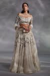 Buy_Divya Aggarwal_Off White Crushed Organza Embellished Geometric Sweetheart Belen Lehenga Set _at_Aza_Fashions