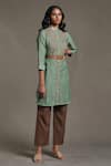 Buy_Ritu Kumar_Green Handloom Cotton Chanderi Embroidered Floral Mandarin Collar Kurta _at_Aza_Fashions