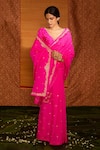 Buy_Deep Thee_Fuchsia Silk Embroidery Moti V Neck And Zari Saree With Blouse _at_Aza_Fashions