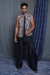 Buy_Krishna Mehta_Blue Cotton, Viscose Embroidery Navy Bloom Bundi _at_Aza_Fashions