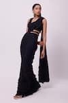 Buy_Onaya_Black Georgette Embellished Blouse And Ruffle Pre-draped Saree Set _at_Aza_Fashions