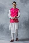 Buy_Sarab Khanijou_Pink Silk, Modal, Crepe Embroidery Resham Waist Coat And Kurta Set _at_Aza_Fashions