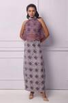 Buy_EK Katha_Purple Cotton, Linen Batik Pattern Tube Skirt_at_Aza_Fashions