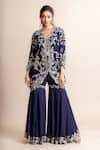 Buy_Nupur Kanoi_Blue Crepe Hand Embroidery Mirror Work V Neck Kite Tunic With Gharara  _at_Aza_Fashions