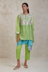 Buy_Sue Mue_Green Handwoven Pure Chanderi Embroidered Resham Zimal Kaftan And Pant Set _at_Aza_Fashions