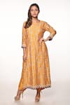 Buy_Soumodeep Dutta_Yellow Chanderi Embroidery Kantha And Mirror Notched Kurta & Pant Set _at_Aza_Fashions