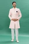 Buy_Spring Break_Pink Polyester Cotton Jacquard Butti Sherwani With Churidar Set_at_Aza_Fashions
