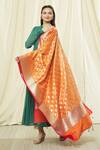 Buy_Khwaab by Sanjana Lakhani_Orange Silk Fringe Floral Woven Dupatta With Hem _at_Aza_Fashions