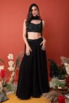 Buy_LABEL SHRISTI CHETANI_Black Crepe Hand Embroidered Sweetheart Neck Blouse Lehenga Set_at_Aza_Fashions