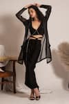 Buy_Vanshika Agarwal Label_Black Satin, Crepe, Organza Rhinestones Tie-up Bralette And Ruched Skirt Set _at_Aza_Fashions