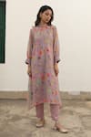Buy_Begum_Pink Kurta Kota Printed Watercolor Floral Nilofer Asymmetric Hem Set _at_Aza_Fashions