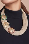 Buy_joules by radhika_Multi Color Shell Pearls Strand Jute Necklace_at_Aza_Fashions