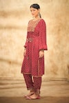 Buy_Aditi Somani_Maroon Modal Satin Bandhani, Threadwork Pattern Embroidered Kurta And Pant Set _at_Aza_Fashions