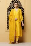 Buy_Kefi Collections_Yellow Kurta And Pant Silk Chanderi Plain V Neck Angana Angrakha Set _at_Aza_Fashions