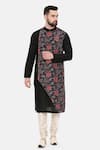 Buy_Mayank Modi - Men_Black Silk Print Floral Kurta Set _at_Aza_Fashions