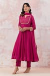 Buy_Basanti - Kapde Aur Koffee_Pink Cotton Silk Embroidered Notched Neck Anarkali Pant Set _at_Aza_Fashions