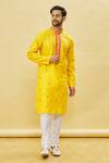 Buy_Arihant Rai Sinha_Yellow Silk Embroidery Floral Kurta And Churidar Set _at_Aza_Fashions