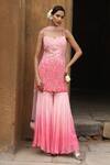 Buy_Nitisha Kashyap Official_Pink Uppada Silk Ombre Floral Embroidered Kurta Sharara Set_Online_at_Aza_Fashions