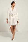 Buy_Style Junkiie_Ivory Moss Crepe Shirt Collar Wrap Midi Dress  _at_Aza_Fashions