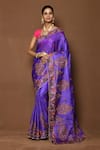 Buy_Samyukta Singhania_Blue Tussar Silk Mughal Art Floral Pattern Saree _at_Aza_Fashions