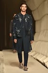 Buy_Rohit Gandhi + Rahul Khanna_Blue Crepe Embroidery Finial Embellished Jacket _at_Aza_Fashions