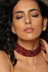 Shop_Swabhimann_Red Gold Tone Multi Layered Beaded Choker Necklace _at_Aza_Fashions