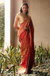 Buy_Mint N Oranges_Red Pure Banarasi Satin Silk Woven Floral Pattern Saree _at_Aza_Fashions