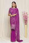 Buy_Yoshita Couture_Purple Saree - Georgette With Satin Border Embroidered Thread Suzanna Blouse _at_Aza_Fashions