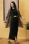 Buy_Soup by Sougat Paul_Black Crepe Printed Floral Jacket Open Zahra Draped Dress And Set _at_Aza_Fashions