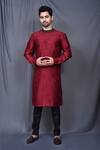 Buy_Arihant Rai Sinha_Maroon Kurta Silk Blend Plain And Contrast Pant Set _at_Aza_Fashions