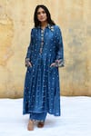 Buy_Label Niti Bothra_Blue Pure And Handwoven Banarasi Silk With Bemberg Polka Dot Kurta & Palazzo Set_at_Aza_Fashions