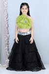 Buy_The Little Celebs_Black Silk, Organza, Satin Applique, Pearls Layered Lehenga And Blouse Set _at_Aza_Fashions